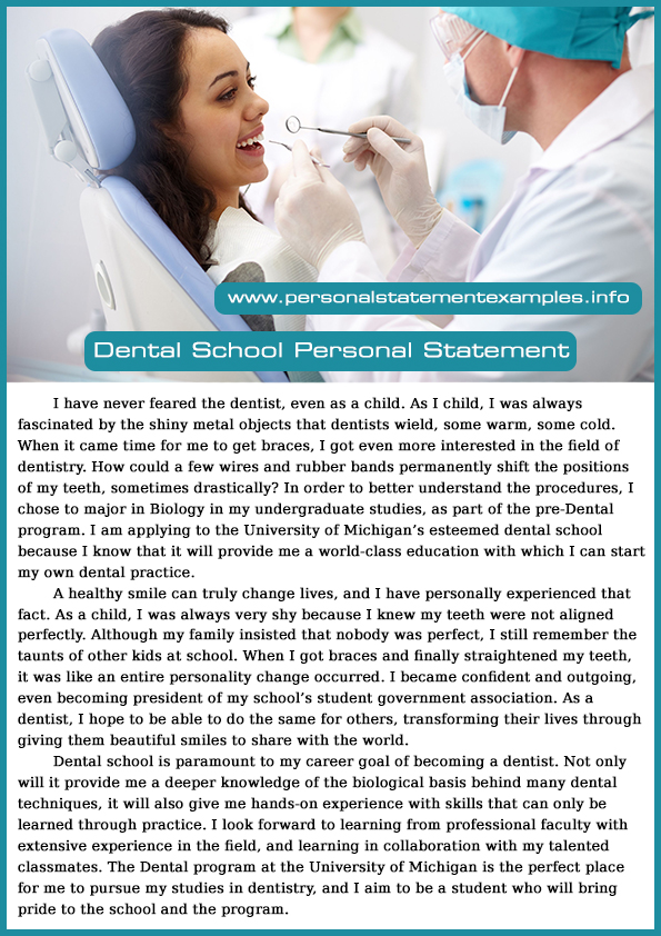 Sample personal statement for dental school application