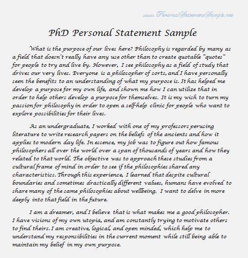 Personal statement for phd samples