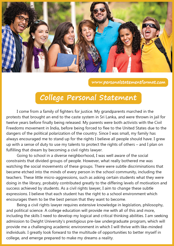 personal statement college definition