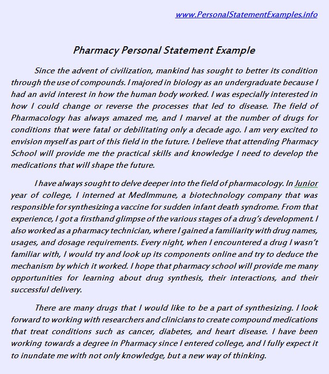 personal statement for pharmacy and chemistry