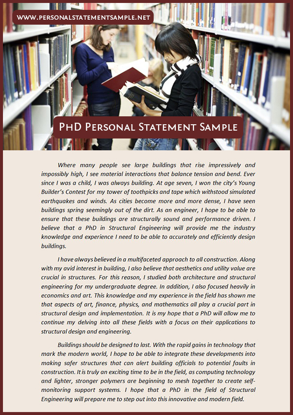 personal statement for phd admission sample
