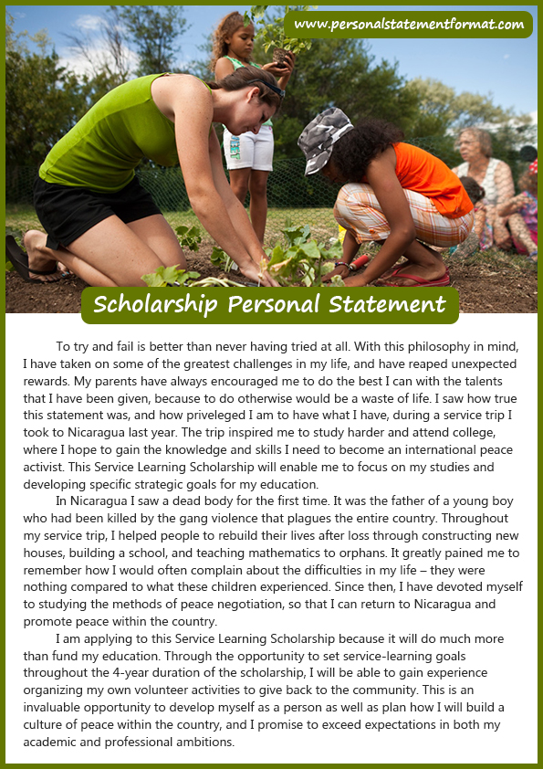 personal statement for scholarship format