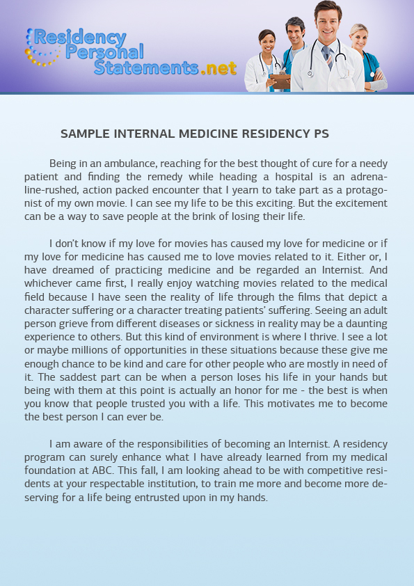 personal statement residency examples internal medicine